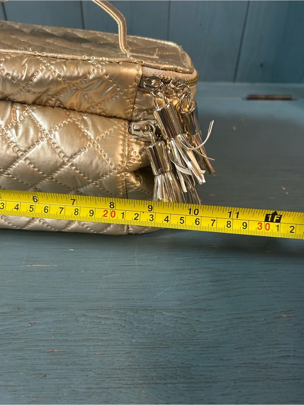Tartan + Twine Quilted Metallic Cosmetic Train Case - Gold | Double Zipper
